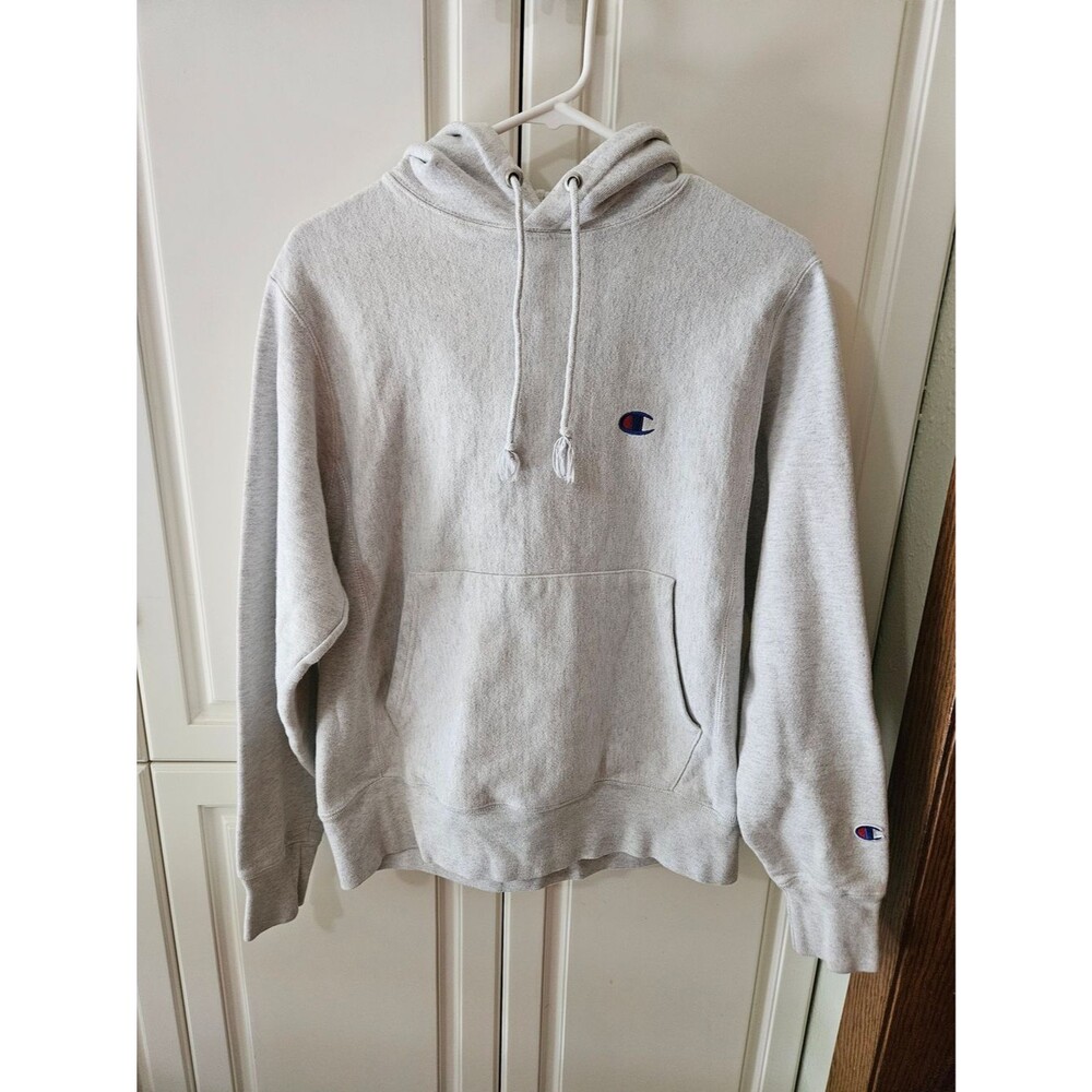 Champion Reverse Weave Light Gray Pullover Hoodie Sweatshirt Cotton Unisex Small